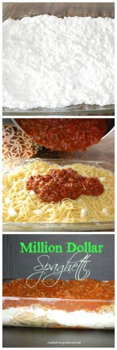 
                    
                        When all else fails - make spaghetti.  But not just any spaghetti, make Million Dollar Spaghetti and your family will think you slaved in the kitchen all day.  It will be our little secret.
                    
                