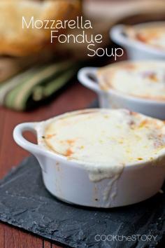 
                    
                        Mozzarella Fondue Soup - It's fondue meets cheesy goodness, all in a 15 minute soup!
                    
                