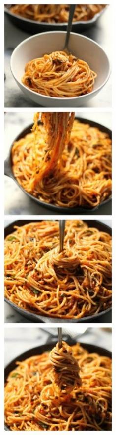 
                    
                        Simple Spaghetti Fra Diavolo - This recipe is a weeknight dreeeeeam! Comes together so quickly, and left overs are equally delicious the next day!
                    
                