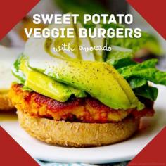 
                    
                        Sweet potato veggie burgers with avocado - healthy vegetarian recipe idea for dinner or lunch
                    
                