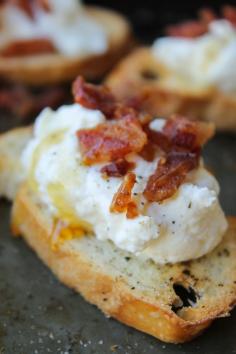 
                    
                        Bacon Ricotta Crostini from The Food Charlatan // The easiest appetizer for Thanksgiving or Christmas! Plus you can make-ahead and assemble last minute. Also: bacon.
                    
                