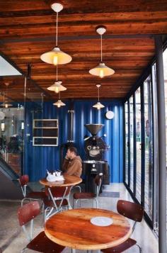 
                    
                        Coffee shop in a shipping container.
                    
                