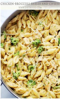 
                    
                        Homemade, lightened-up shells and cheese, tossed with chicken and broccoli florets.
                    
                