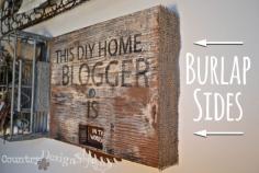 
                    
                        Fun idea for the edge of wood.  Add a strip of burlap!  blogger sawblade sign countrydesignstyl... #burlap #rustic #sign
                    
                