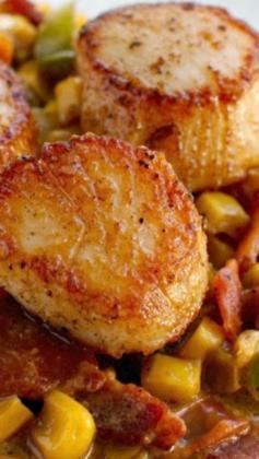 
                    
                        Seared Scallops with Creamy Bacon Corn Sauce ~ Perfectly Seared Scallops are served over a Cajun-seasoned Creamy Bacon Corn Sauce to make this fresh and flavorful dish.
                    
                