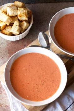 
                    
                        Creamy Charred Tomato Soup with Garlic Croutons
                    
                