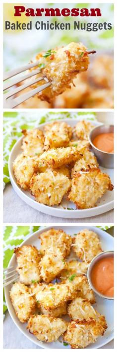 Parmesan Baked Chicken Nuggets – crispy chicken nuggets with real chicken with no frying. Easy and yummy, plus adults & kids love the amazing nuggets | rasamalaysia.com #recipe #chicken