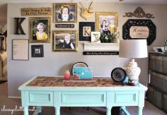 
                    
                        Awesome gold gallery wall and mint herringbone desk - www.classyclutter...
                    
                