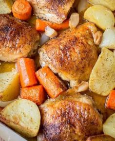 One Pot Chicken  Potatoes, simple  delicious dinner idea. Just toss in the baking dish with seasoning  roast! By http://LetTheBakingBeginBlog.com