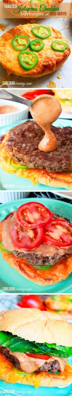 
                    
                        SO GOOD! and done in 15 MINUTES FLAT! Cumin, smoked paprika spiced burger on toasted Jalapeno Cheese Bread with BBQ mayo! Moist, flavorful and delicious! A great busy weeknight meal - or any time meal! | Carlsbad Cravings
                    
                
