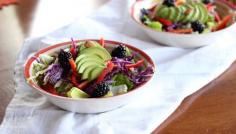 winter harvest salad with avocado, almonds and fresh blackberries