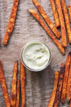 
                    
                        Baked Sweet Potato Fries with Garlic Avocado Aioli (vegan)
                    
                