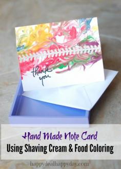 
                    
                        Colorful Paper Prints Using Shaving Cream & Food Coloring!  These make great note cards or valentines!      happydealhappyday...
                    
                