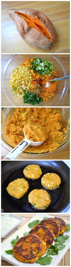 
                    
                        sweet potato corn cakes with garlic dipping sauce
                    
                