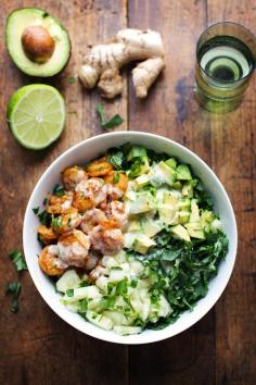 Spicy Shrimp Avocado Salad with Miso Dressing | 29 Gorgeously Green Recipes To Get You Excited About Spring #food #salad #healthy