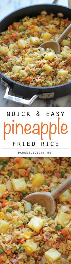 
                    
                        Pineapple Fried Rice ~ A quick and easy weeknight meal that's so much cheaper, tastier and healthier than take-out!
                    
                