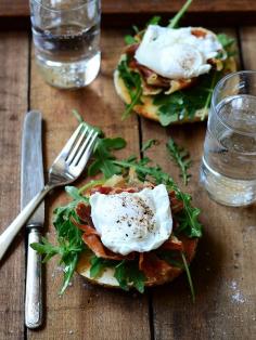 An excellent brunch sandwich- Prosciutto, boiled egg, arugula, EVO, fresh cracked sea salt & pepper