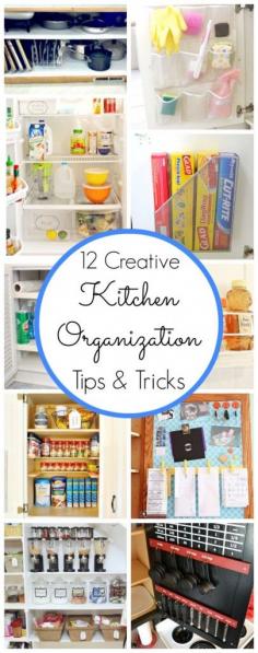 Love the clear magazine holder as glad wrap holder. 12 Creative Kitchen Organization Tips & Tricks