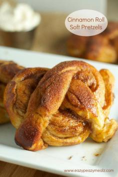 
                    
                        Cinnamon swirled soft pretzel with a fantastic cream cheese dipping sauce. It is like the best of both worlds: Cinnamon Roll and Soft Pretzel! - Eazy Peazy Mealz
                    
                