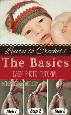 
                    
                        Learn the basics of crochet with this step-by-step photo tutorial from TheDomesticHeart.com. Includes a free crochet hat pattern for fall.
                    
                