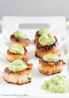 
                    
                        Velvety smooth scallops with beautifully caramelized crust and topped with honey dijon avocado sauce are simple, yet elegant appetizer.
                    
                