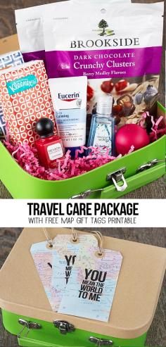 
                    
                        A sweet travel themed care package with free map gift tags that say, "You mean the world to me!" More details at www.livelaughrowe... #discoverbrookside
                    
                