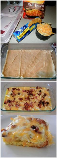 Easy Casserole - crescent rolls, hash browns, eggs, bacon, & cheese