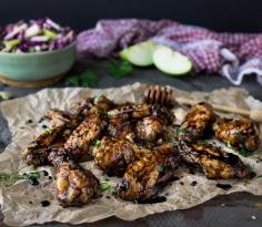 
                    
                        Honey Bourbon Balsamic Chicken Wings with Granny Smith Apple Slaw
                    
                