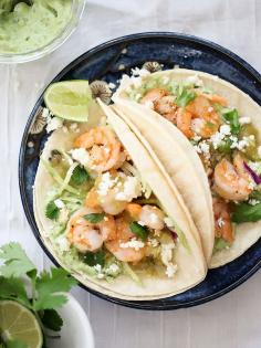 
                    
                        Shrimp Tacos with Garlic Avocado Crema + Giveaway - foodiecrush
                    
                