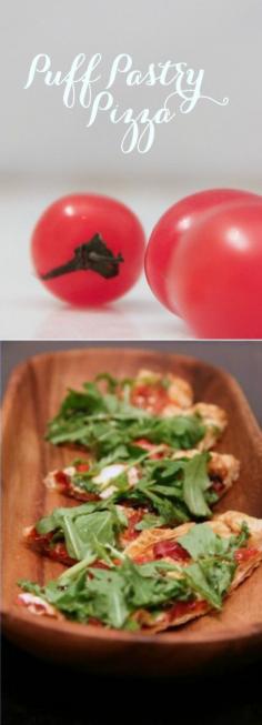 
                    
                        Incredibly easy and delicious Puff Pasty Pizza Appetizer--buttery pastry base with mozzarella, cherry tomatoes and prosciutto | therusticwillow.com
                    
                