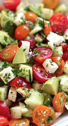 Tomato, cucumber, avocado, Feta salad