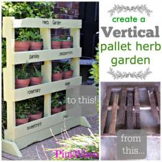 
                    
                        A step by step guide on how to turn a pallet into a vertical free standing herb garden.  Perfect for small spaces and apartments.
                    
                