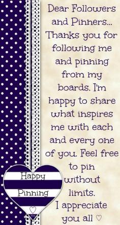 Tracey Devlin is another sharer of pins: " Blessings of truth, beauty, humour and inspiration to you! ♡ If you see what you love~ Pin freely!: Thank you Tracey. http://www.pinterest.com/funnymummy6/