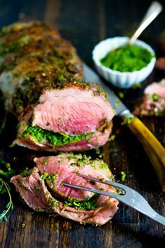 
                    
                        Herb Crusted Leg of Lamb with Mint Gremolata…over roasted vegetables.
                    
                