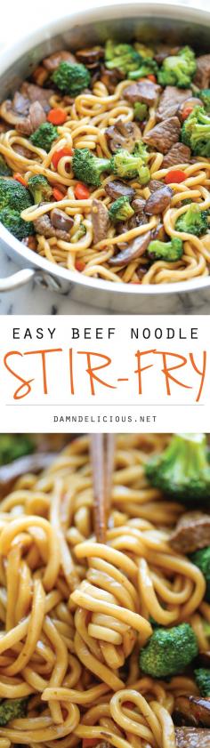 
                    
                        Beef Noodle Stir Fry ~ The easiest stir fry ever! And you can add in your favorite veggies, making this to be the perfect clean-out-the-fridge type meal!
                    
                