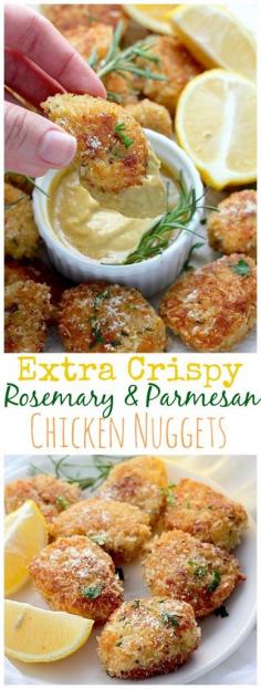 Homemade Rosemary Parmesan Chicken Nuggets are perfect for kids and grownups! We love these!