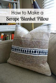 
                    
                        Learn how to turn a thrift store serape blanket into a cover for a toss pillow - easy sewing project! | Via Fifty Two Weekends of DIY #serape #tosspillow #sewing
                    
                