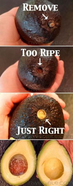 
                    
                        Remove avocado stems to gauge its ripeness. Anybody tried this? Looks better than squeezing.
                    
                