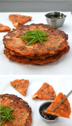 
                    
                        Kimchi Pancakes (Kimchijeon). Makes 4 pancakes. These savoury kimchi pancakes make a scrumptious snack, side dish, or appetiser. It's easy to make them gluten-free and best of all they are vegan, too.
                    
                