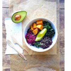 
                    
                        Winter Rainbow Buddha Bowl with black rice, leafy greens, sweet potato, avocado & kraut. // inmybowl.com
                    
                
