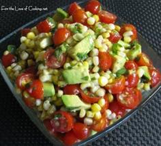 Side Dish. Grilled Corn, Avocado and Tomato Salad with Honey Lime Dressing