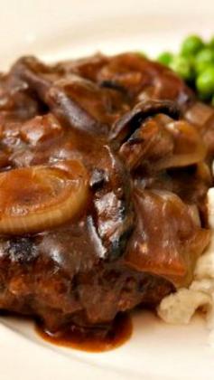 
                    
                        Salisbury Steak w/ Mushroom-Onion Gravy ~ Seasoned beef patties are browned in a skillet, then mushrooms and onions are sauteed down in the pan drippings to create a rich and delicious brown gravy, that the “steaks” simmer in for a few minutes to finish cooking
                    
                