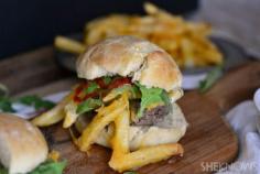 
                    
                        This Delicious Gourmet Sliders are Topped with Sriracha, Fries and Gravy #food trendhunter.com
                    
                