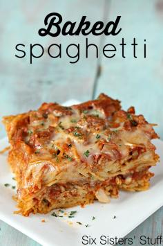 
                    
                        Baked Spaghetti from SixSistersStuff.com - this is a family dinner favorite!
                    
                