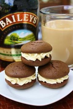 Baileys Irish Cream Whoopie Pies. I generally hate any whoopie pie recipe other than my familys but I may need to try this...
