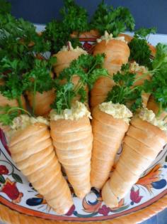Crescent rolls stuffed with Slawesome #EggSalad and topped with parsley #Slawsa