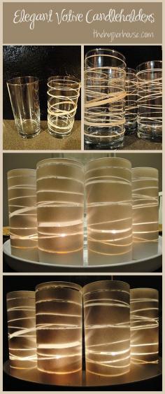 
                    
                        How To Make Elegant Votive Candle Holders - using vases, jars or glasses, rubber bands and spray paint.
                    
                