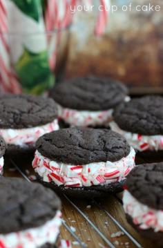 
                    
                        Dark Chocolate Candy Cane Whoopie Pies - 12 Christmas-Inspired Whoopie Pies | GleamItUp
                    
                