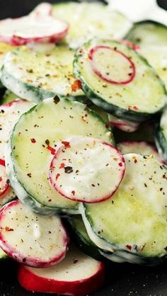 
                    
                        Radish and Cucumber Salad with Garlic-Yogurt Dressing
                    
                