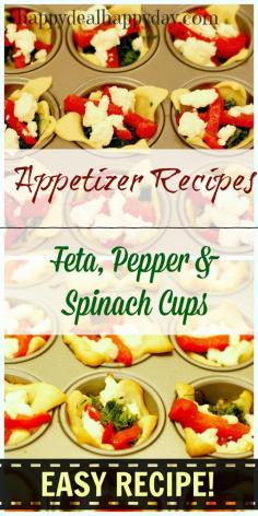 
                    
                        Appetizer Recipes | Feta, Pepper & Spinach Cups – Super Easy and Delicious!  this one will be great for super bowl party!      happydealhappyday...
                    
                